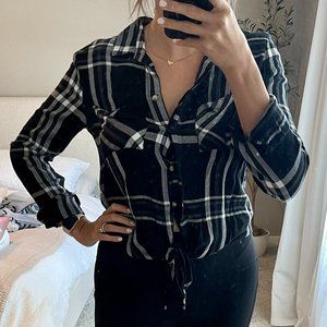 Black  Button Up Flannel with Tie